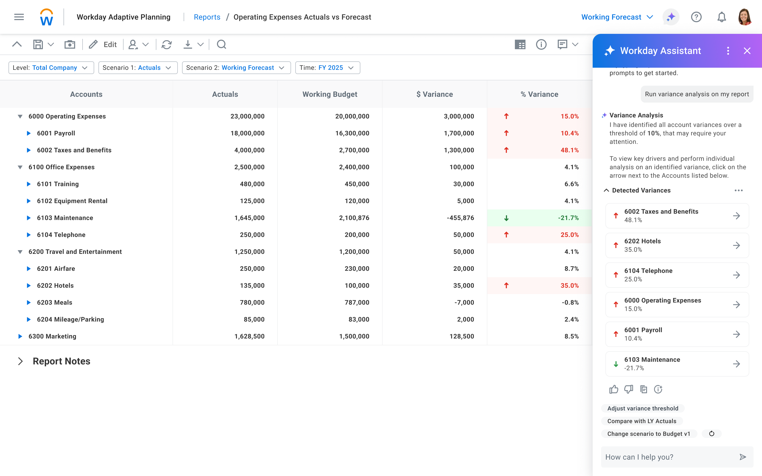 screenshot of Workday Adaptive Planning